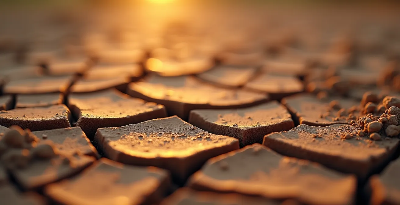 Sol argileux fissuré typique du climat méditerranéen gardois